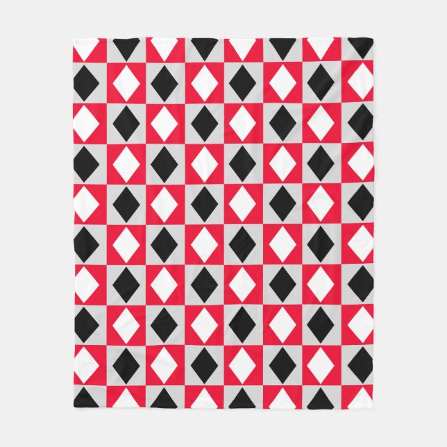 Cobertor De Velo Rhombus Diamond Geométrico Branco Vermelho Negro (Frente)