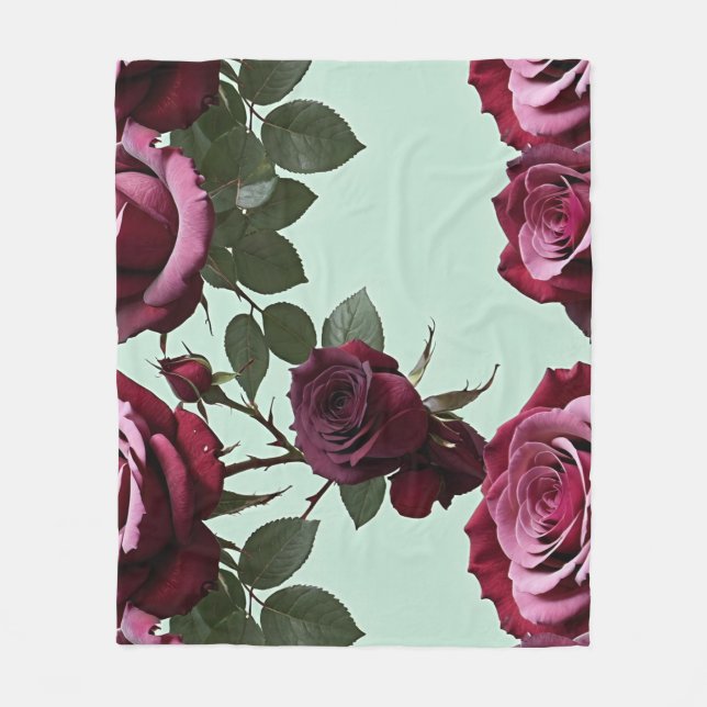Cobertor De Velo Rich Purple And Deep Red Roses On A Mint Green (Frente)