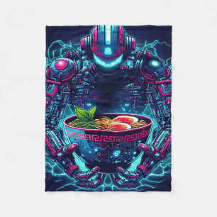 Cobertor De Velo Robô Cyberpunk Futurista Neon Comida Ramen