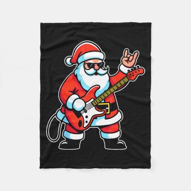 Cobertor De Velo Rock &amp; Roll Christmas Santa Claus Guitar Playe (Frente)
