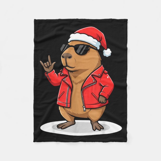 Cobertor De Velo Rock Capybara Xmas Santa Men Women Kids Funny Ugly (Frente)