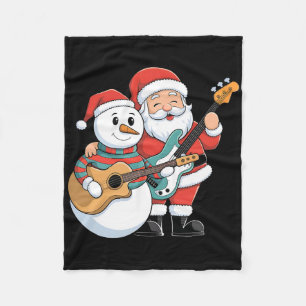Cobertor De Velo Rock Guitar Snowman E Papai Noel Tocando Violão