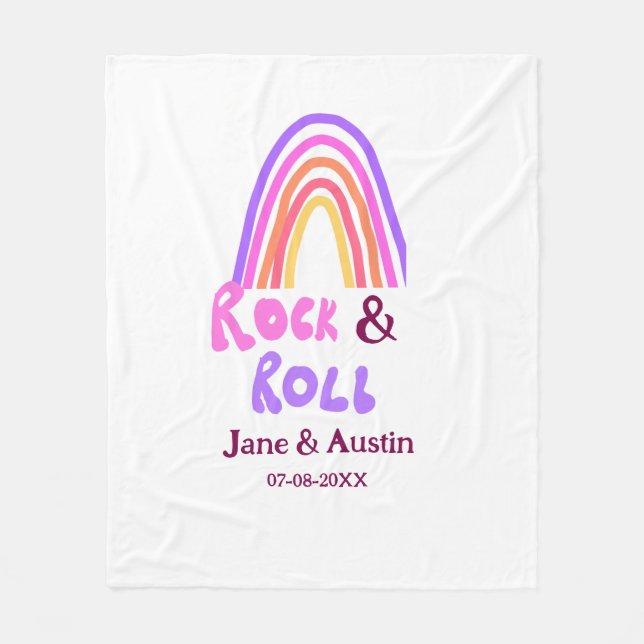Cobertor De Velo Rock & roll wedding add couple name retro rainbow  (Frente)