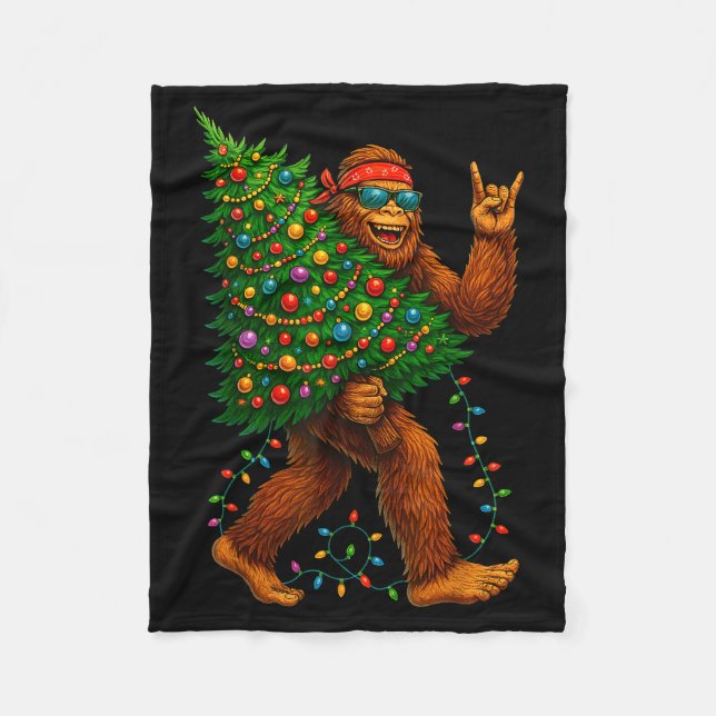 Cobertor De Velo Rockin Christmas Bigfoot Carrying Tree Fun Xmas Ro (Frente)