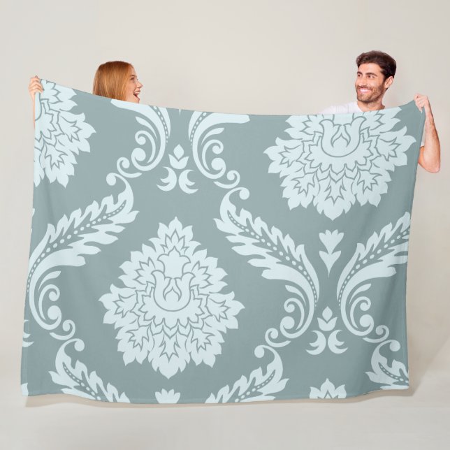 Cobertor De Velo Rococo Damask Art I Duck Egg Blue+Teal (In Situ)
