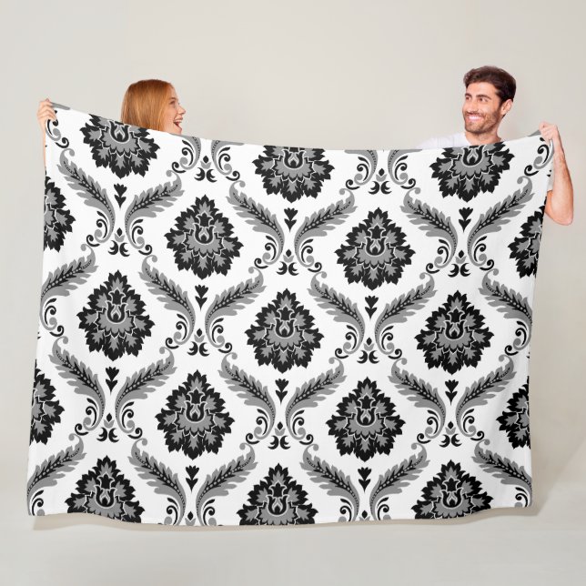 Cobertor De Velo Rococo Damask Pattern Grey Black White (In Situ)