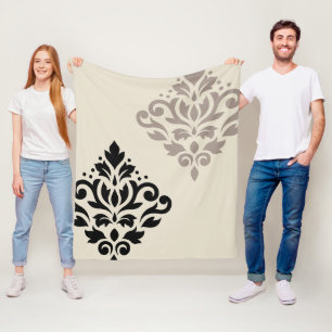 Cobertor De Velo Rolar Damask Art I Black Taupe Cream