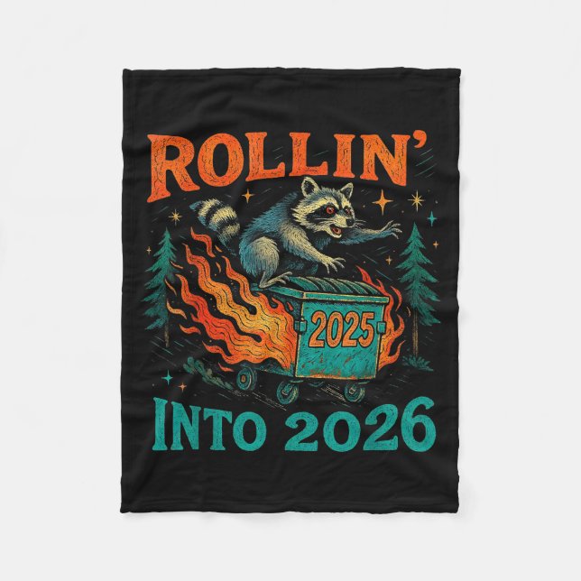 Cobertor De Velo Rollin’ Into 2026 Funny Raccoon Dumpster Fire  (Frente)