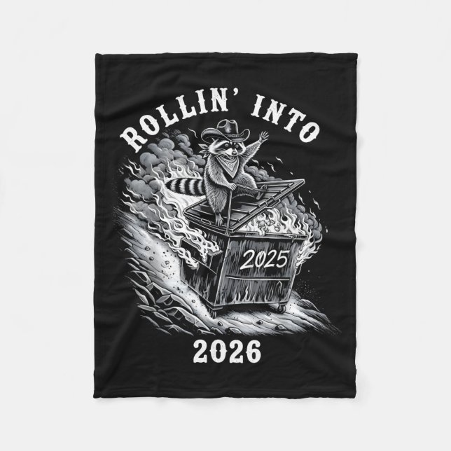 Cobertor De Velo Rollin Into 2026 Raccoon Funny Dumpster Fire 2025  (Frente)