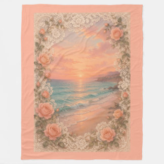 Cobertor De Velo Romantic Coastal Sunset: Peach Roses & Vintage 