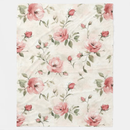 Cobertor De Velo Romantic Cream Pink Roses Floral 