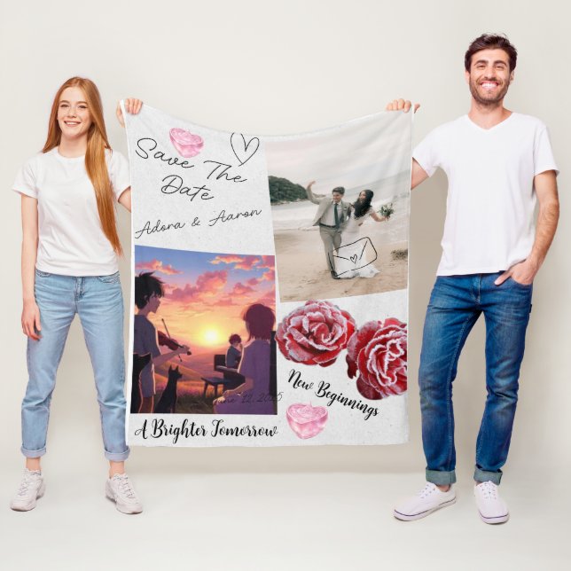Cobertor De Velo Romantic Save The Date Wedding Collage (In Situ)