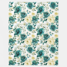 Cobertor De Velo Romântica Creme Verde-Teal Rosa Floral