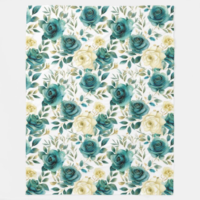 Cobertor De Velo Romântica Creme Verde-Teal Rosa Floral (Frente)
