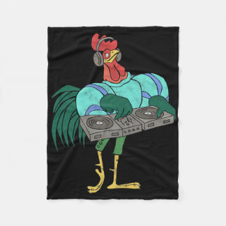 Cobertor De Velo Rooster Cartoon Dj With Turntables Distressed 
