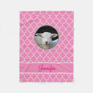 Cobertor De Velo Rosa adorável Quatrefoil do cordeiro com nome