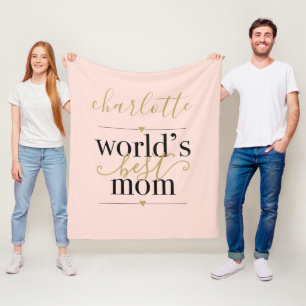 Cobertor De Velo Rosa Bege e Dourado Personalizado Melhor Mãe do Mu