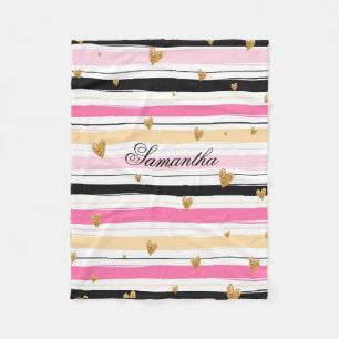 Cobertor De Velo Rosa Branco Preto Listras Glitter Dourado Personal