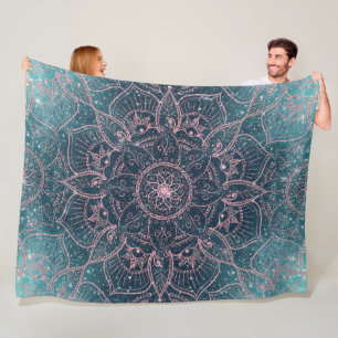 Cobertor De Velo Rosa de Na moda Dourado Mandala Blue Nebula Stars 