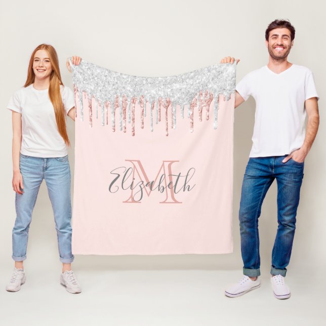 Cobertor De Velo Rosa dourado, brilho prateado, monograma rosa (In Situ)