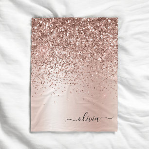 Cobertor De Velo Rosa Dourado - Brilho Rosa Bege Glitter Monograma 