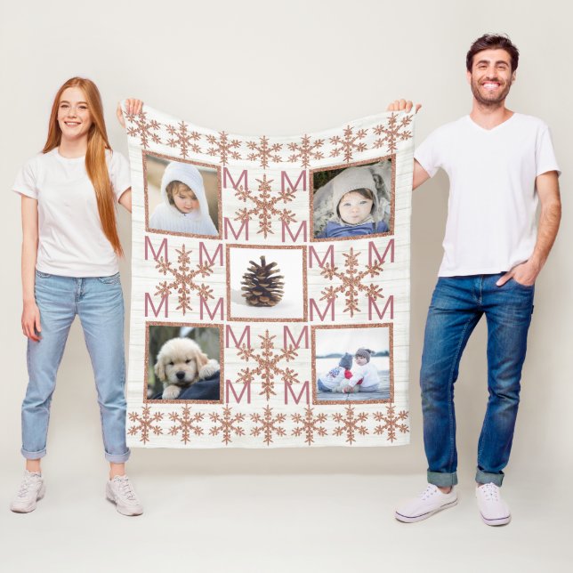 Cobertor De Velo Rosa Dourado Floco de Neve Opcional Monograma 5 Fo (In Situ)