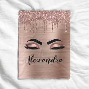 Cobertor De Velo Rosa Dourado Glitter Sparkle Eyelashes Nome do Mon
