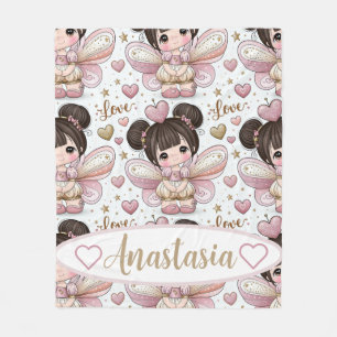 Cobertor De Velo Rosa Dourado Kawaii Fada Menina Personalizado