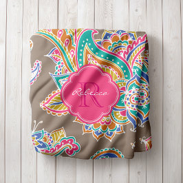 Cobertor De Velo Rosa e Mocha Boho Paisley Monograma