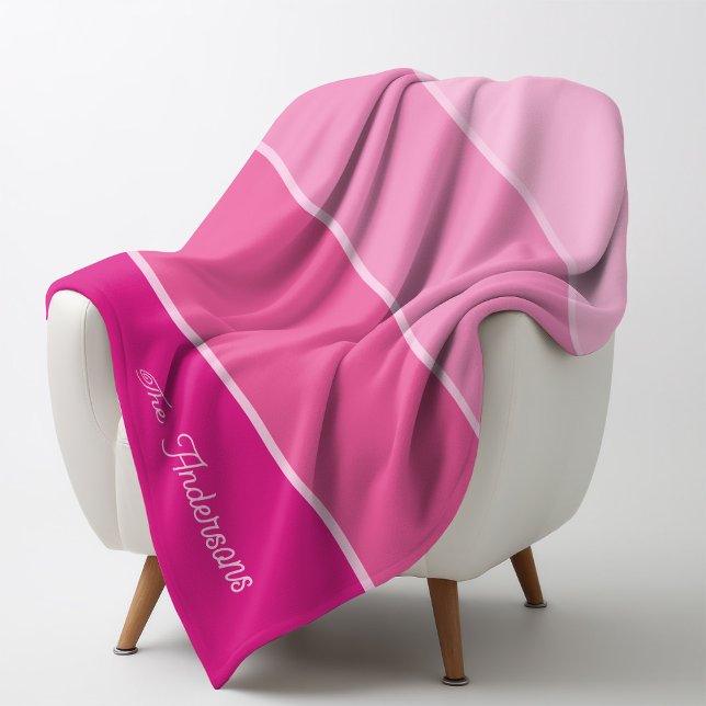 Cobertor De Velo Rosa quente vibrante | Rascunhos com Script (A trendy, girly blanket with ombre pink stripes and your name in script)