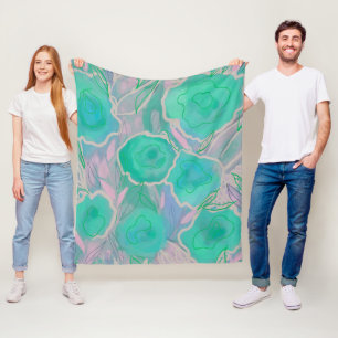 Cobertor De Velo Rosa selvagem Teal e Violet Abstrato Floral