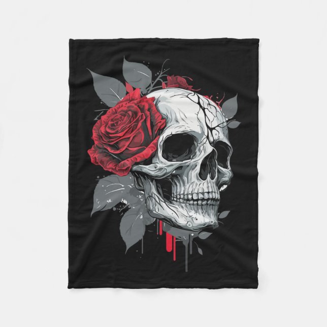 Cobertor De Velo Rosa Skeleton Skull Hand Red Flower Rosa (Frente)