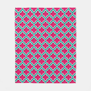 Cobertor De Velo Rosa Teal Branco Quatrefoil Marroquino #5DS