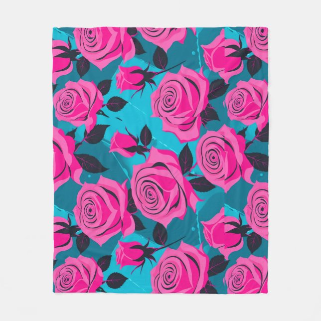 Cobertor De Velo Rosas Abstratas Ousadas em Rosa Neon (Frente)