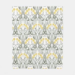 Cobertor De Velo Rosas Amarelas e Caules Sinuosos Art Nouveau