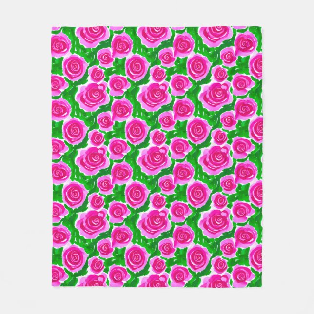 Cobertor De Velo Rosas de Aquarela Rosa Fuchsia (Frente)