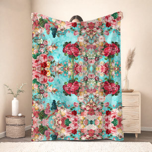 Cobertor De Velo Rosas e vaso azul shabby chic vintage