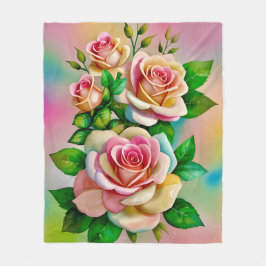 Cobertor De Velo Rosas Elegância Rosa e Amarelo Aquarela Pastel