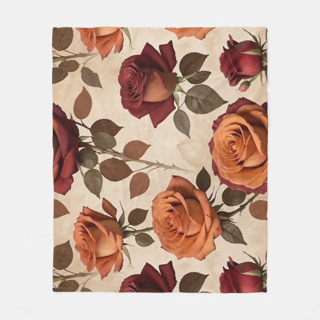 Cobertor De Velo Rosas em Estilo Rústico em Tons de Laranja e Verme (Frente)