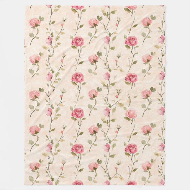 Cobertor De Velo Rosas Florais Rosa Creme Bonito (Frente)