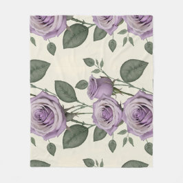 Cobertor De Velo Rosas Lavanda Com Folhas Prateadas E Verdes