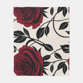 Cobertor De Velo Rosas Minimalistas em Preto e Vermelho Escuro em u