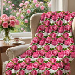 Cobertor De Velo Rosas Rosa em Branco