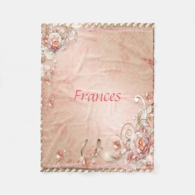 Cobertor De Velo Rosas Rosa, Pérolas e Gemas (Frente)