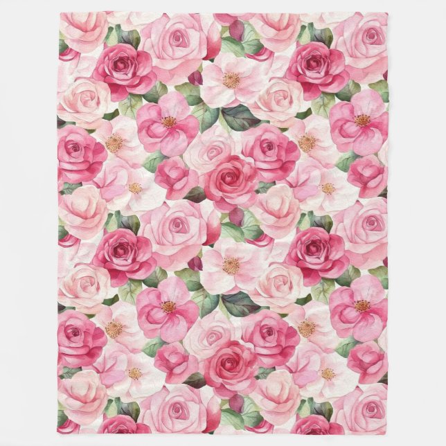 Cobertor De Velo Rosas Rosa Românticas Floral (Frente)