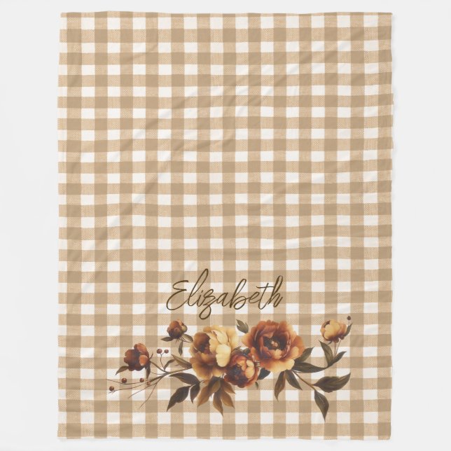 Cobertor De Velo Rosas Rustic Gingham Autumn Personalizados (Frente)