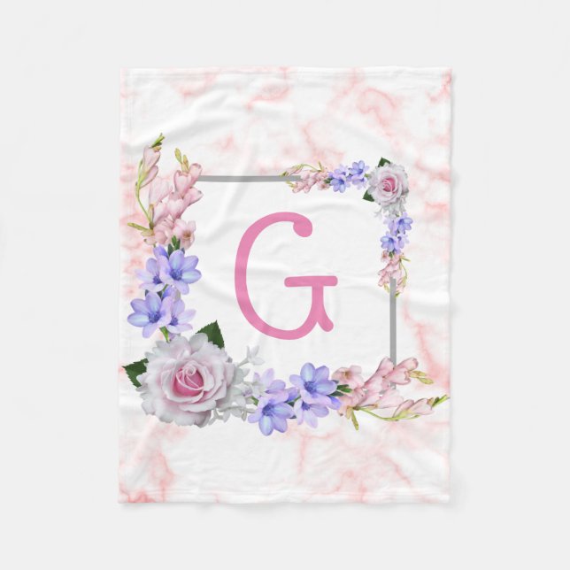 Cobertor De Velo Rose Bouquet Pink Monograma (Frente)