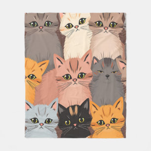 Cobertor De Velo Rostos de Gatos Fofos Padrão Ilustrado