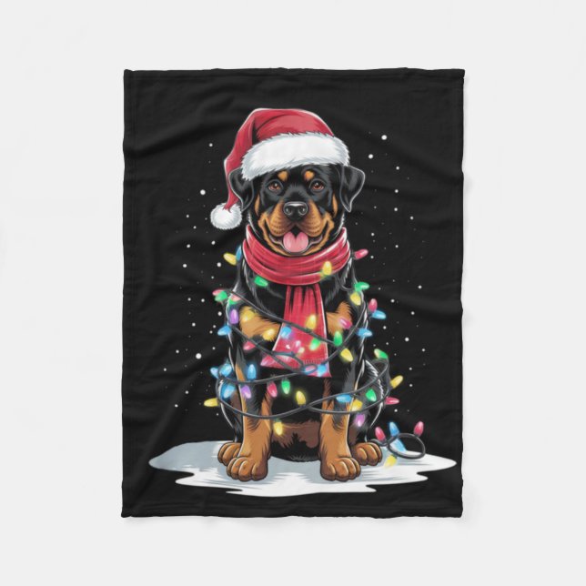 Cobertor De Velo Rottweiler Christmas Tree Santa Hat Lights Xmas Do (Frente)