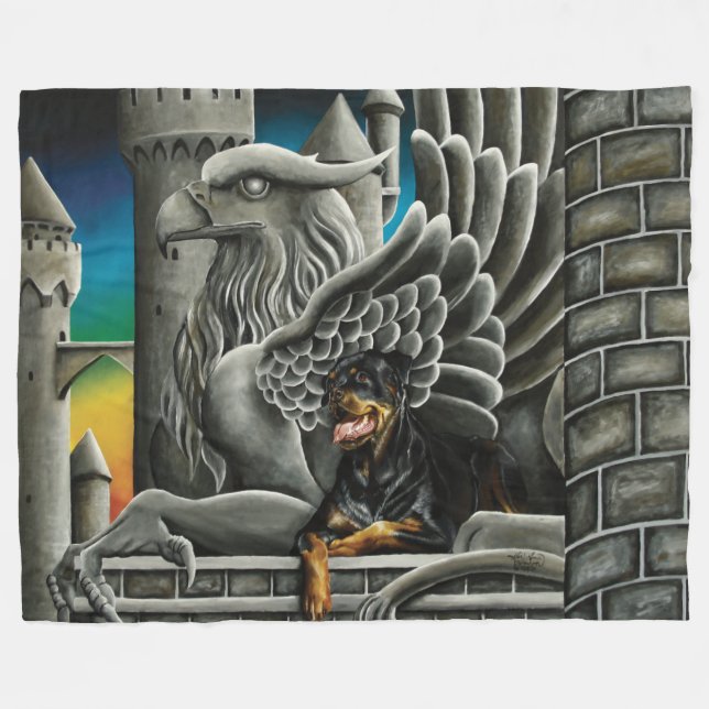 Cobertor De Velo Rottweiler Dog Gargoyle Fantasy (Frente (Horizontal))